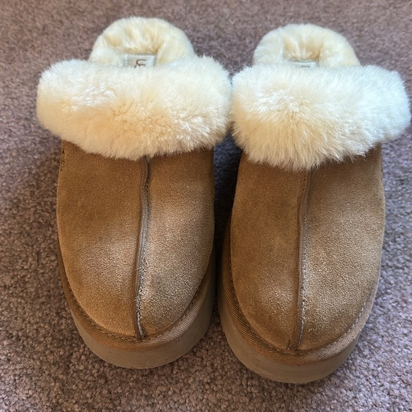 Ugg Disquette Suede Fur Platform Slippers - Picture 2 of 9